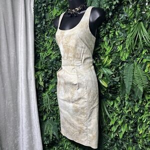 MICHAEL KORS Dress Women 10 Tan Beige Sleeveless Sheath Pleated Cocktail 2816‎